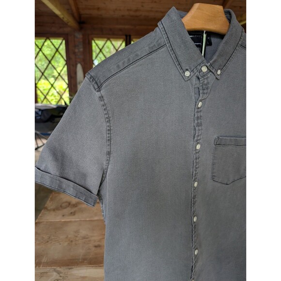 Asos Design Button Down Shirt Mens Large Gray Chambray Short Cuff Sleeve Casual - Picture 4 of 16